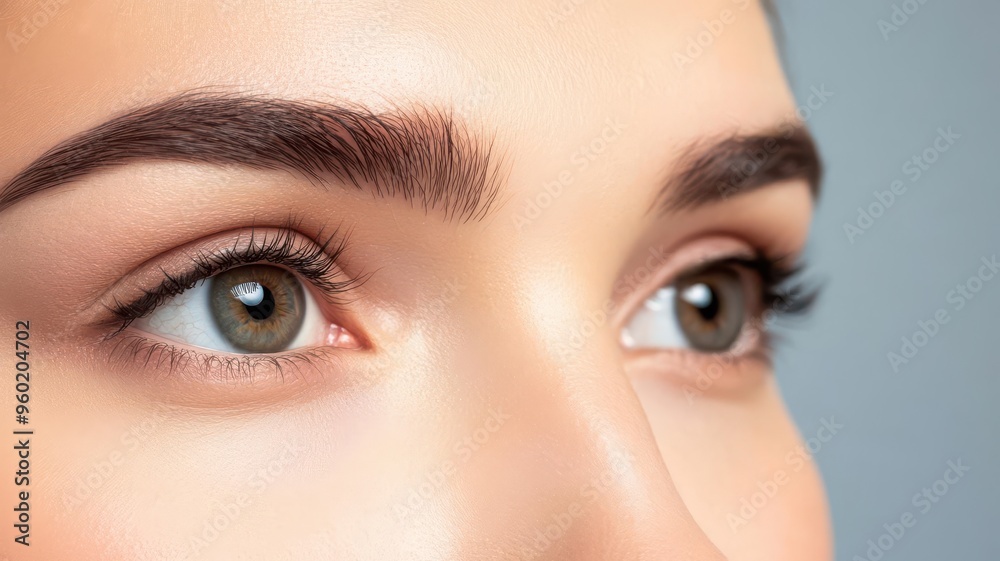 Close-up of a woman s focused eyes during a yoga pose, intense discipline, soft studio lighting Close-up of a woman s focused eyes during a yoga pose, intense discipline, soft studio lighting
