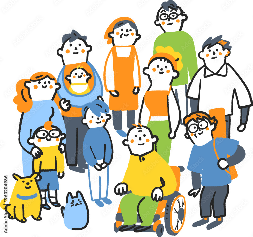 社会と共生　社会に生きる様々な人々　ストックイラスト素材