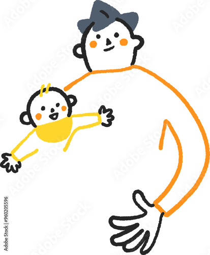 手を大きく広げ抱きあう父親と赤ちゃん　ストックイラスト素材
