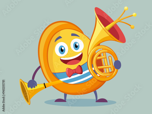 Groovy Cartoon French Horn Character With Mouthpiece 
