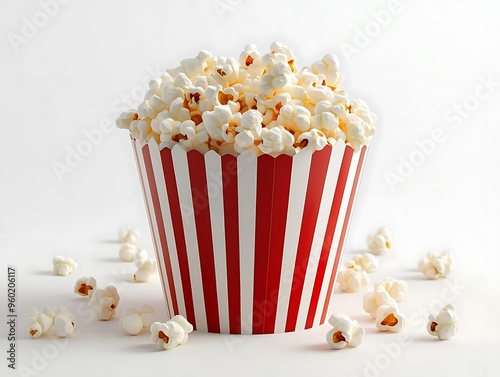 Classic Popcorn in a Red and White Striped Bucket Illustration photo