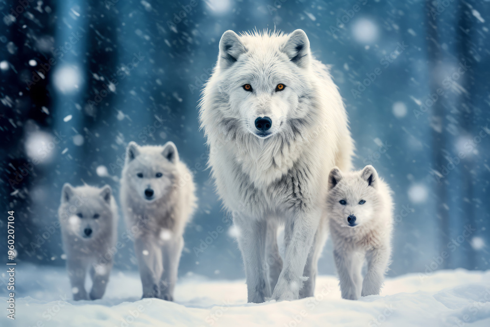 Obraz premium Wolf Animal Family Wandering Calmly Peaceful In the Nature Outdoor