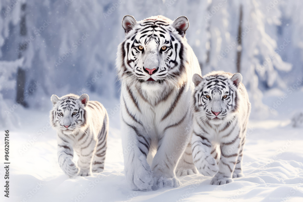 Fototapeta premium Tiger Animal Family Wandering Calmly Peaceful In the Nature Outdoor