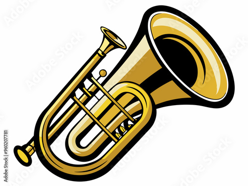 Black and White Vector Illustration of a Golden Euphonium Musical Instrument, Educational Coloring Guide for Children.
