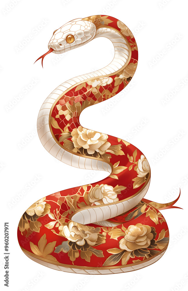 Zodiac Snake animal - symbol sign of Chinese New Year 2025. Red snake with gold oriental pattern skin. Isolated element, clip art illustration. Zodiac Snake animal - symbol sign of Chinese New Year 2025. Red snake with gold oriental pattern skin. Isolated element, clip art illustration.
