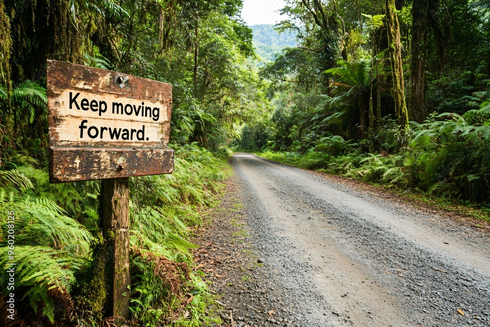Keep Moving Forward Sign in Lush Green Forest Keep Moving Forward Sign in Lush Green Forest
