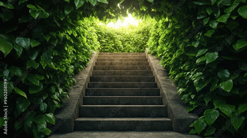 Stairway to Heaven A Symbolic Path of Hope and Spiritual Growth, Image of Stone Steps Leading Through Lush Foliage Towards a Bright Light, Representing Eternity, Inspiration, and the Journey to the Stairway to Heaven A Symbolic Path of Hope and Spiritual Growth, Image of Stone Steps Leading Through Lush Foliage Towards a Bright Light, Representing Eternity, Inspiration, and the Journey to the