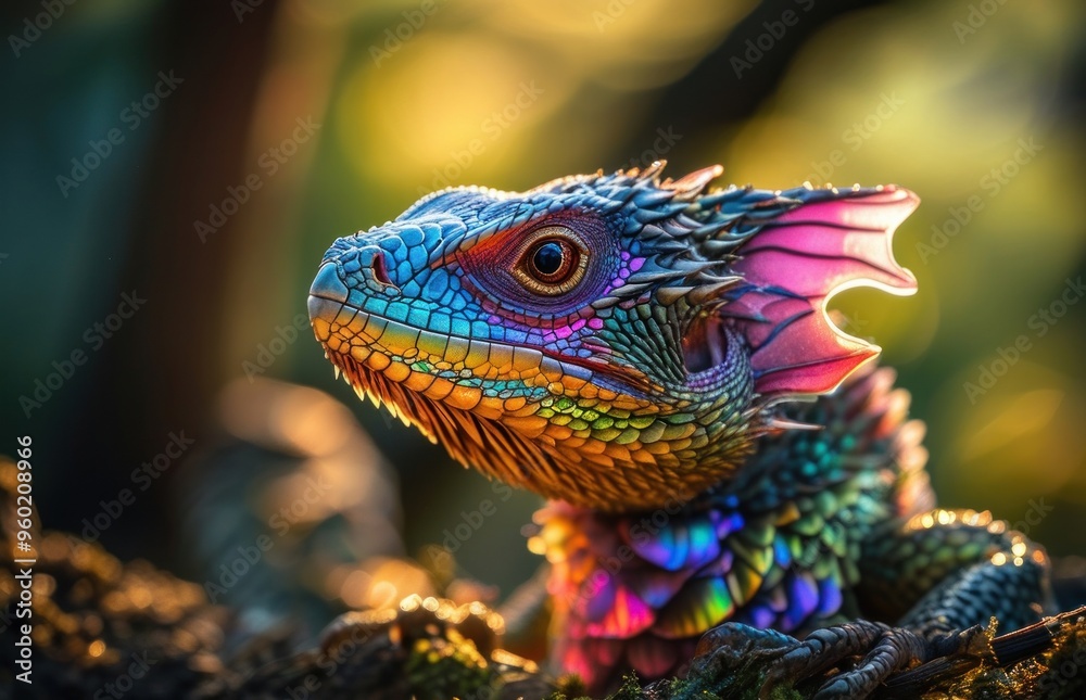 Obraz premium Close-up of a lizard showcasing its vibrant head and tail.