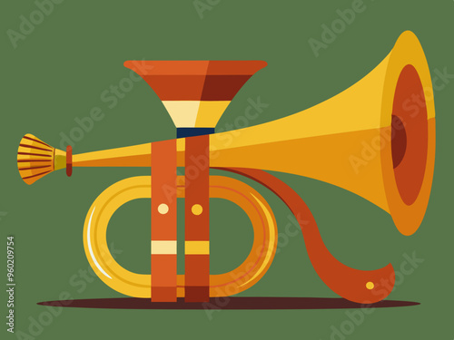 Retro Post horn. Hunting bugle vector illustration