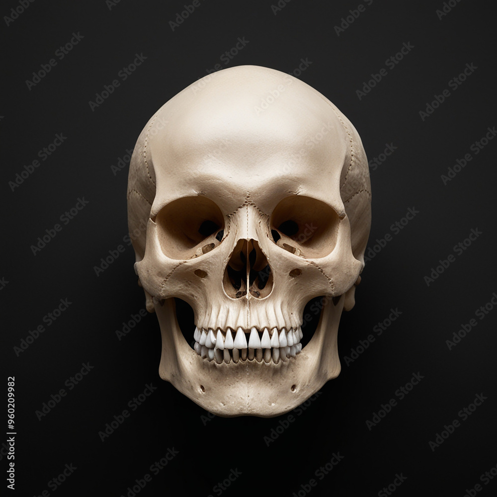 Human skull and black background