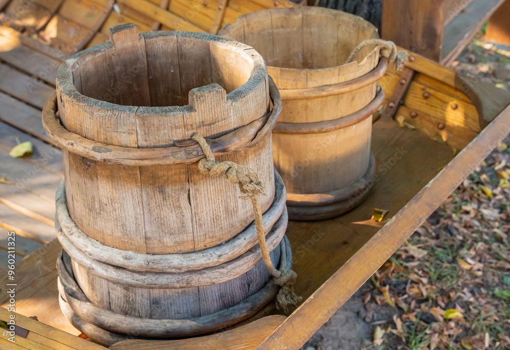 handmade wooden buckets from natural materials, water container handmade wooden buckets from natural materials, water container