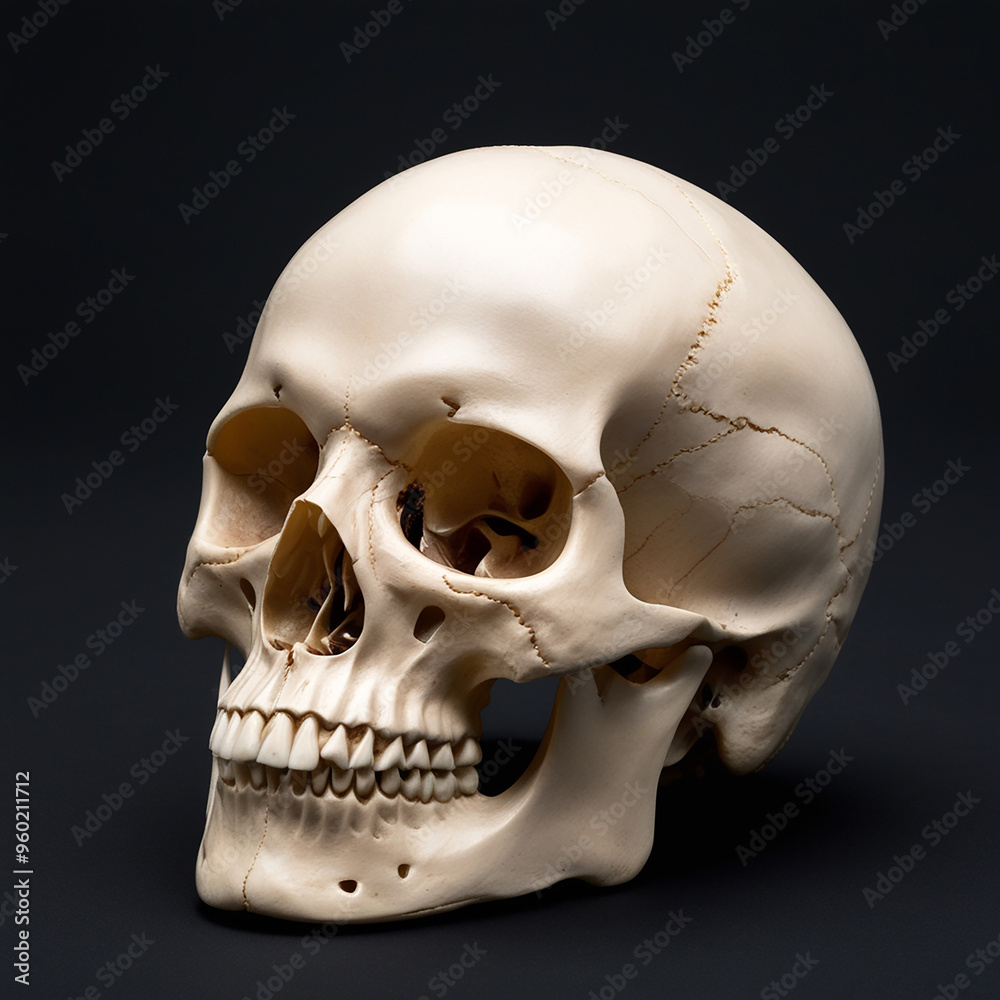 Obraz premium Human skull and black background