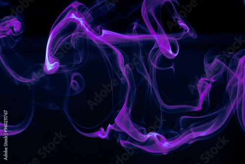 Illustration of purple beautiful smoke on the black background 