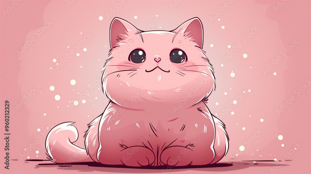 Pink kitten on pink background in chibi style Pink kitten on pink background in chibi style