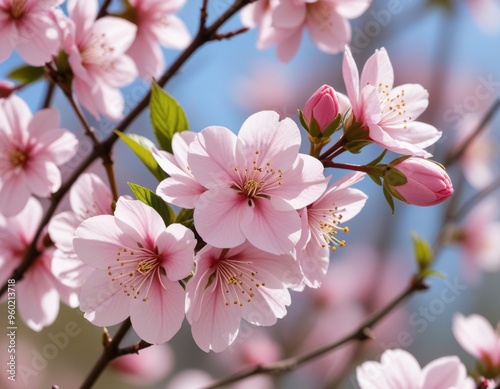 Delicate Pink Cherry Blossoms in Full Bloom