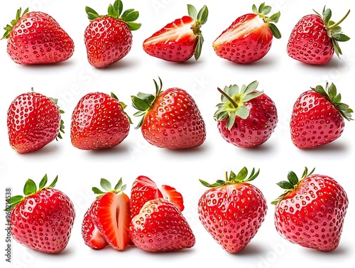 Fresh Ripe Red Strawberries Photo Collection: Whole, Halved, and Sliced for a Juicy Delight