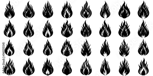 A set of black Fire Flame silhouettes