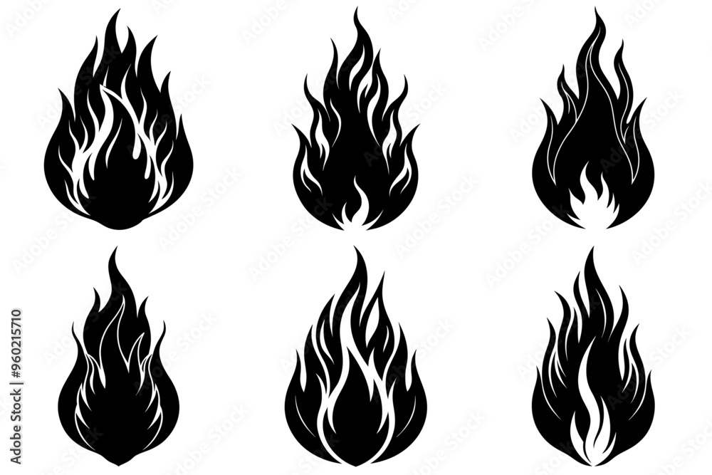 A set of black Fire Flame silhouettes A set of black Fire Flame silhouettes