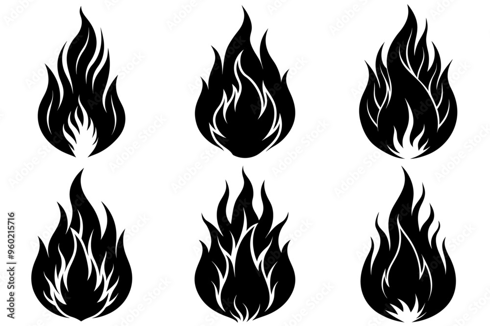 A set of black Fire Flame silhouettes A set of black Fire Flame silhouettes