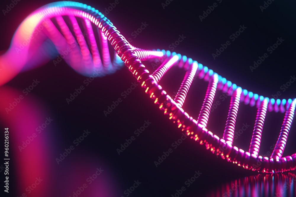 Neoninfused medical DNA sequencing model, 3D illustration Neoninfused medical DNA sequencing model, 3D illustration