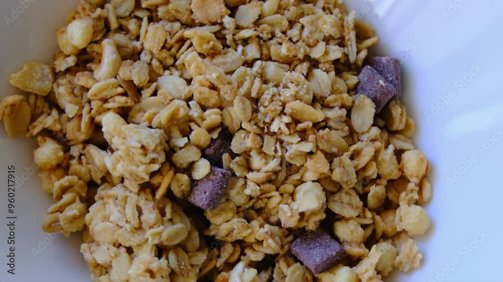 close up of a bowl of muesli and nut
