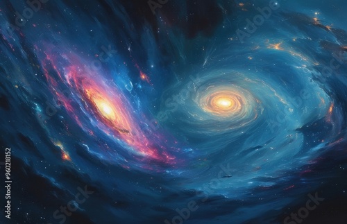 A spiral galaxy with shining stars and a central bright light.