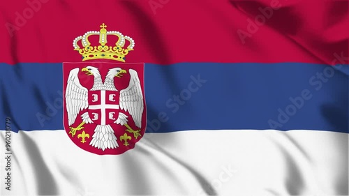 Serbia flag seamless loop animation. The National flag of Serbia is 3d waving