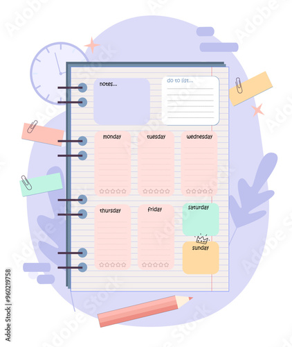 Vector page of planer with days of week