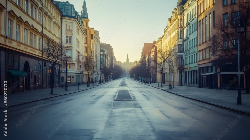 Obraz premium Empty Street in the City at Dawn.