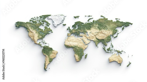 An isolated world map with detailed coastlines and minimalistic country borders, set on a pure white background. photo