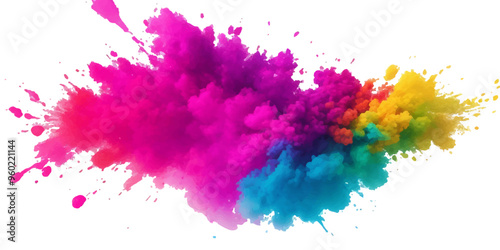 Multicolor powder explosion on White background. Colored cloud. Colorful dust explode. Paint Holi. colorful rainbow Holi paint color powder explosion with bright colors isolated white background. 