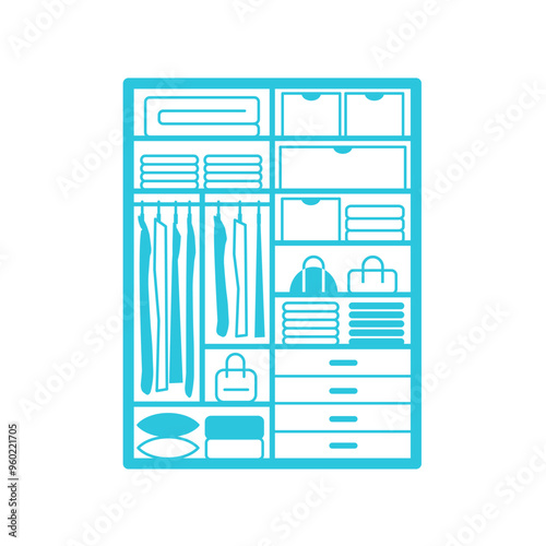 Closet, organization. Isolated on white background.