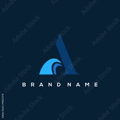 Initial letter A logo and wave symbol. Wave design element, initial Letter A logo Icon, Initial Logo Template