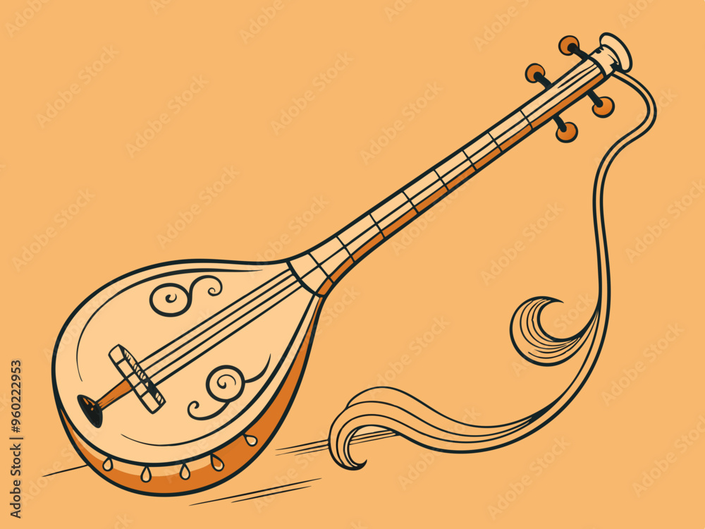 Surma one line color art. Continuous line drawing of music, wind ...