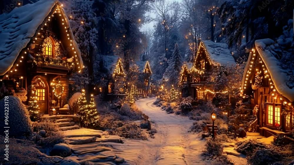 Decorated street of a fairy-tale town on Christmas night. Decorated street of a fairy-tale town on Christmas night.