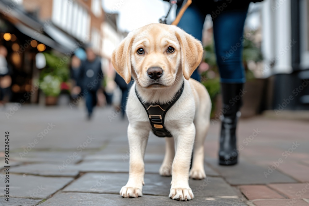 Puppy Leashed and Looking Up at Owner Puppy Leashed and Looking Up at Owner