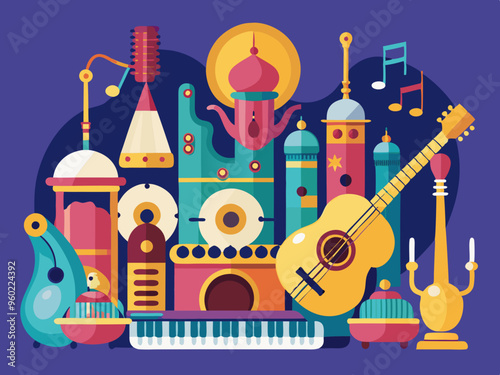 Music themed background with Arabic instruments
