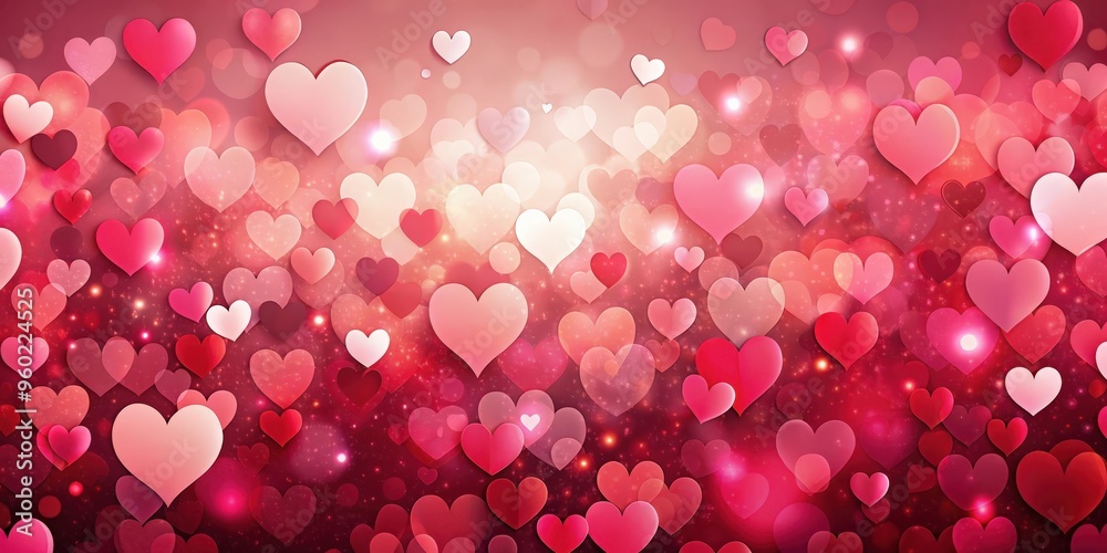 Abstract background with multiple hearts in various sizes and shades of pink and red, perfect for occasions like Mother's Day, Valentine's Day, birthdays, and showcasing love