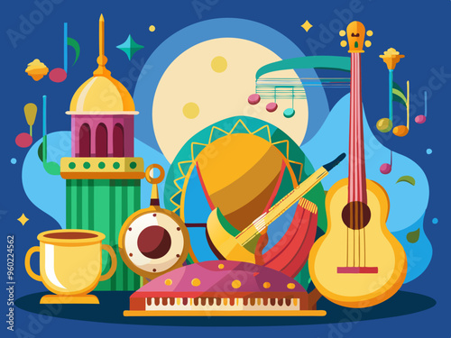 Music themed background with Arabic instruments
