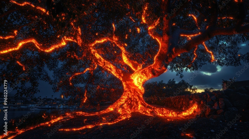 Tree Illuminated With Fire Tree Illuminated With Fire