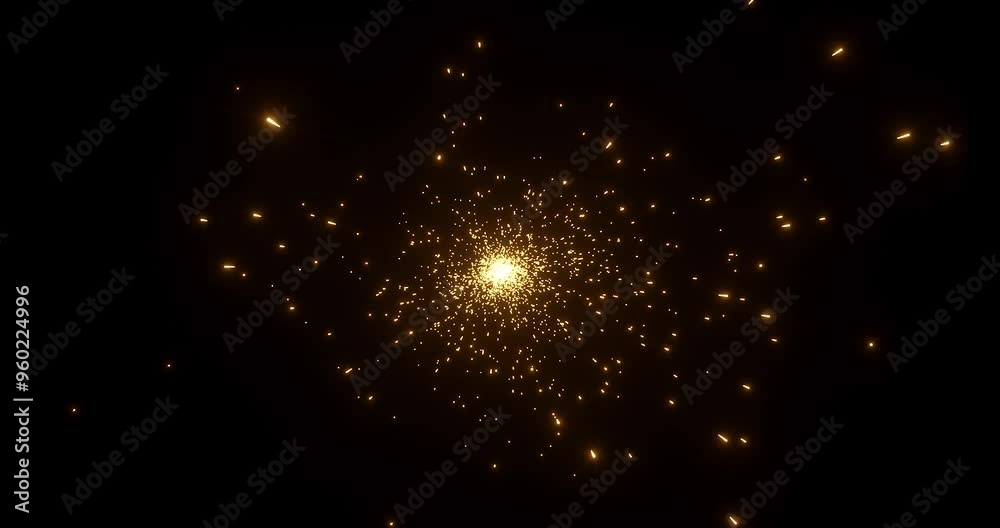 Stardust spark gold lights effect isolated on black backgrounds rendering