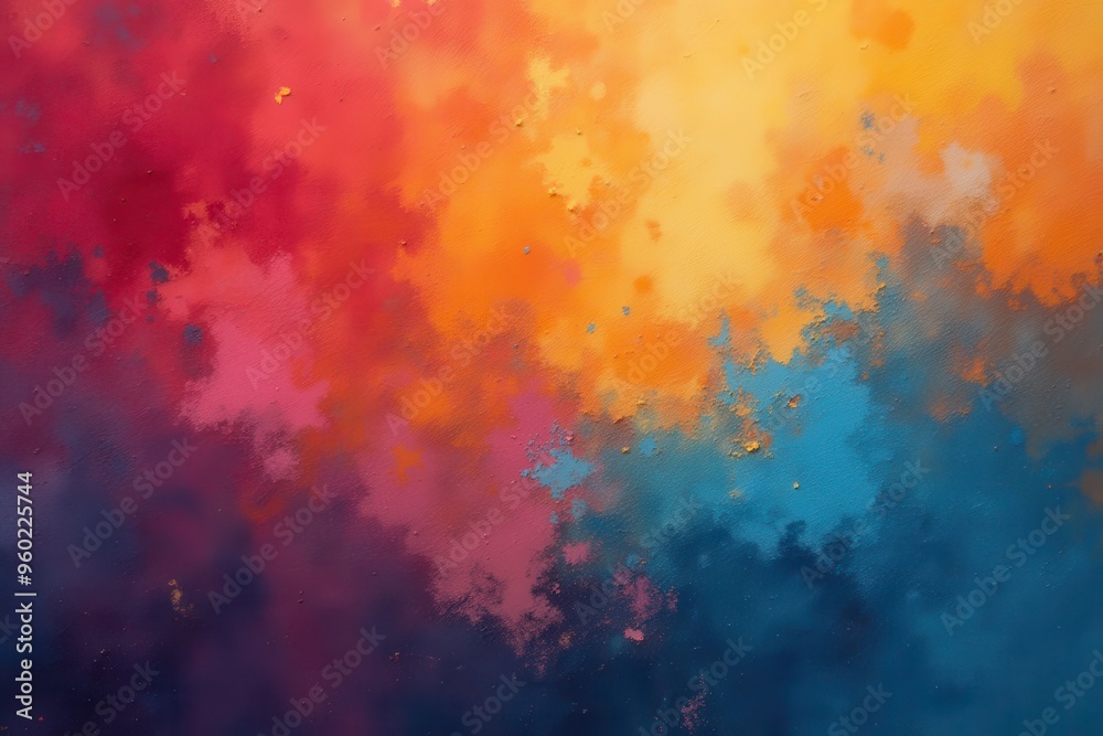 Abstract Painting with Blurry Red, Orange, and Blue Hues Abstract Painting with Blurry Red, Orange, and Blue Hues