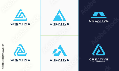 Set of Initial Letters Monogram A Negative Space  icons for business luxury