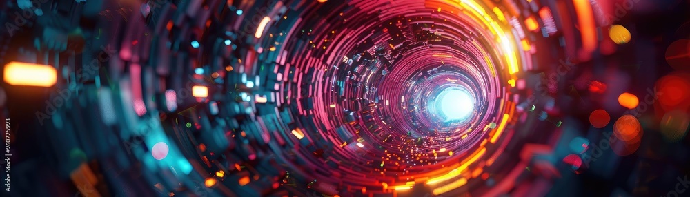 A vibrant abstract tunnel of swirling lights and colors, evoking a sense of motion and depth in a futuristic space. A vibrant abstract tunnel of swirling lights and colors, evoking a sense of motion and depth in a futuristic space.