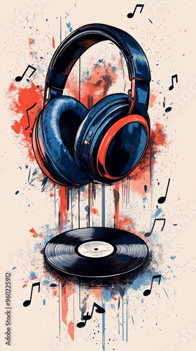 Wallpaper Mural Retro Rhythm: Blue and Red Vinyl Beats Vertical Background Torontodigital.ca