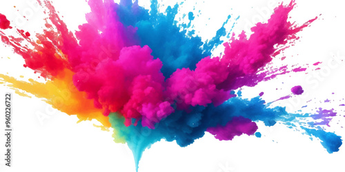 Bright colorful watercolor splash splatter stain brush strokes on white background. Modern vibrant aquarelle spot. Rainbow trendy isolated design on white. Element. Vector watercolor illustration	