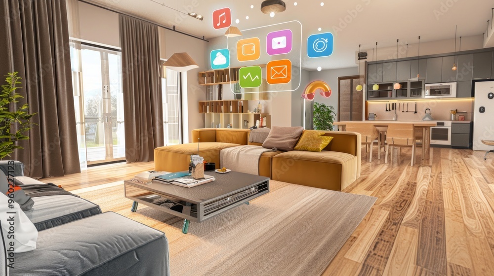 Modern Living Room with Smart Home Features Modern Living Room with Smart Home Features
