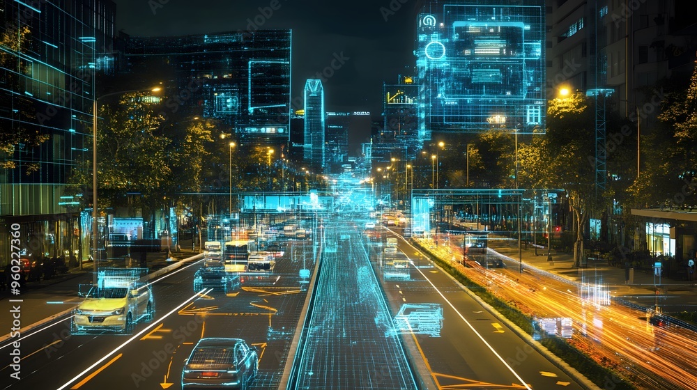 Futuristic Cityscape with Digital Overlay. Futuristic Cityscape with Digital Overlay.