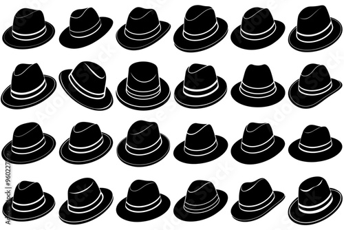 A set of black hat silhouettes