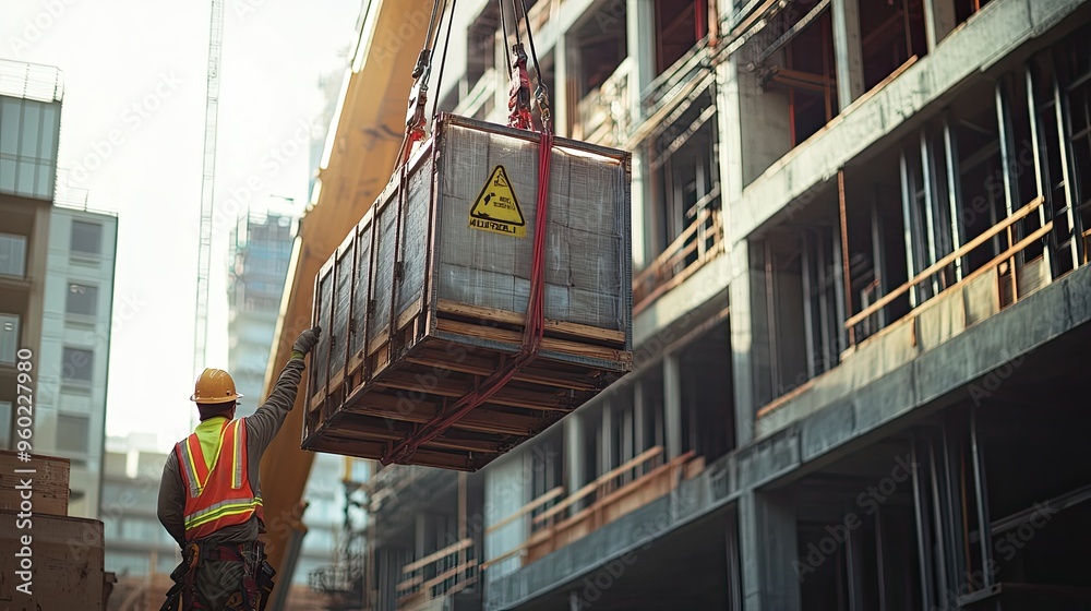 Construction worker operating a crane to lift a heavy load at a building site. Construction worker operating a crane to lift a heavy load at a building site.